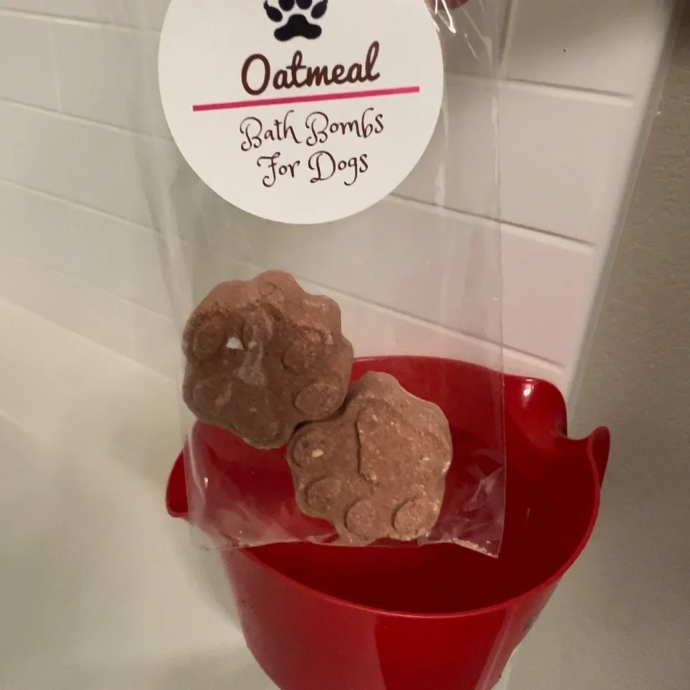 Pet- friendly oatmeal bath bombs for dogs.